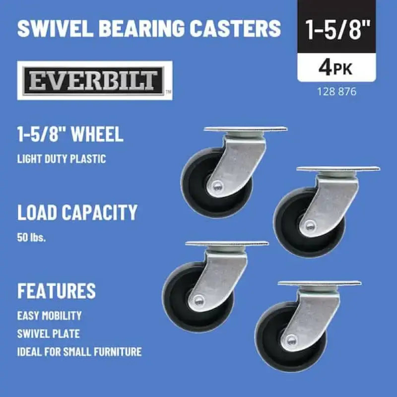 Four swivel bearing casters with 18 inch blue wheel pros for heavy-duty use