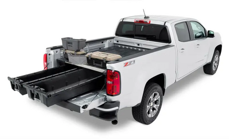 White pickup truck with bed drawer system and high load capacity for tough loads