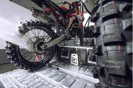 Washed dirt bike behind Bed Drawer with high load capacity for easy storage