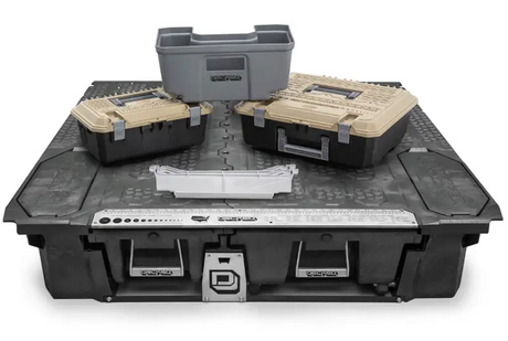 Black and gray bed drawer storage system with high load capacity for max weight secure storage