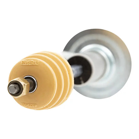 Tan ribbed shock absorber with metal hardware for street performance on classic 4WD trucks