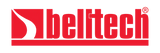 Red Beltech logo on street performance shock absorber for classic 4WD RAM trucks