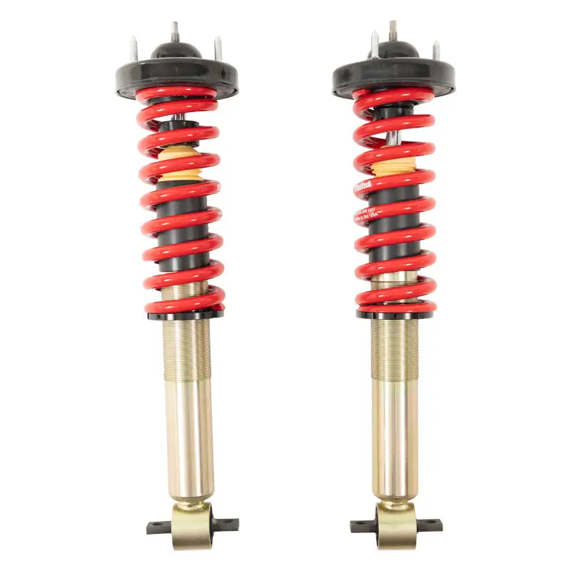 Pair of red coilover shocks for Belltech Ford F-150 leveling coilover kit
