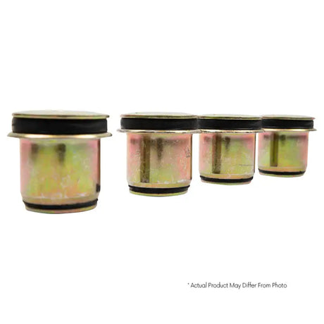 Four cylindrical metal bushings with black rubber rings for Belltech Alignment Kit Dodge Ram