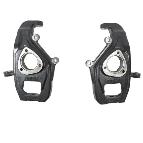 Two black metal steering knuckles for Belltech lowering kit on 2019+ Ram 1500