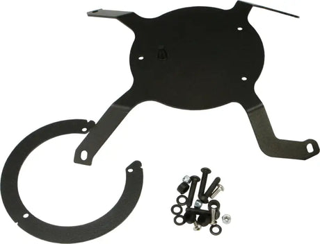 Black metal Tanklock Mount with mounting hardware for tanklock bag mounting on motorcycle