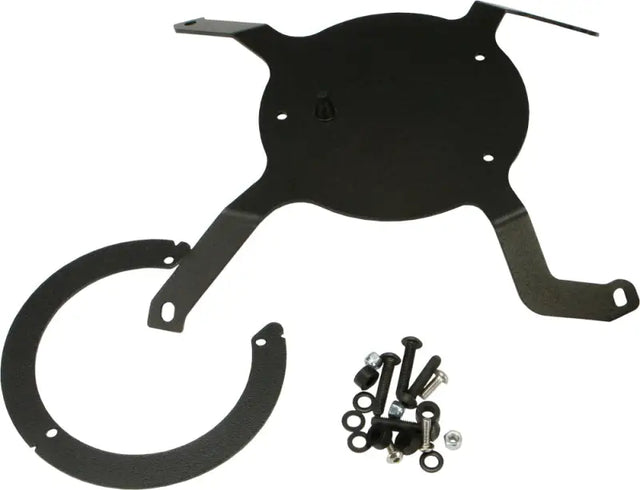 Black metal Tanklock Mount with mounting hardware for tanklock bag mounting on motorcycle