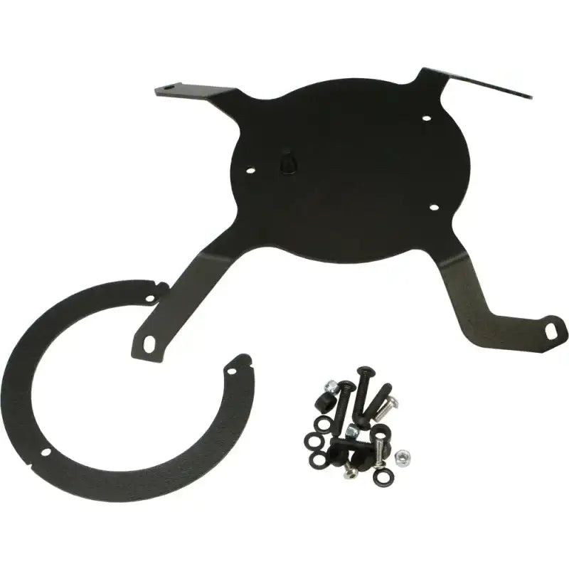 Black metal Tanklock Mount with mounting hardware for tanklock bag mounting on motorcycle