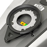 Black and silver BF24 Tanklock Mount with warning label for tanklock bag mounting hardware