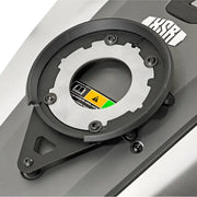 Black and silver BF24 Tanklock Mount with warning label for tanklock bag mounting hardware