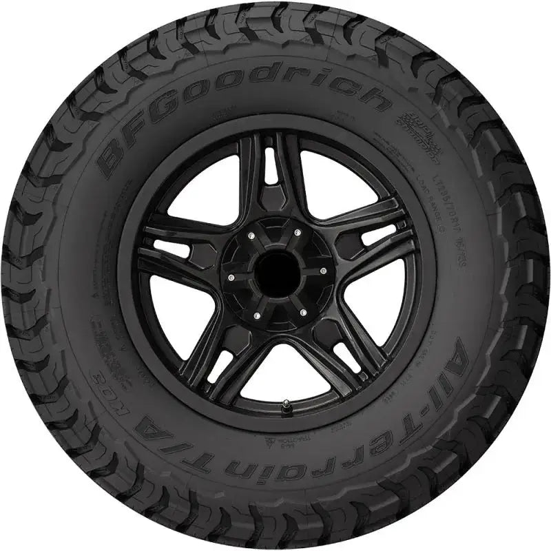 BFGoodrich All Terrain T/A KO3 LT275/65R20 126/123S tire displaying rugged tread pattern and reinforced sidewalls for all-terrain vehicles.