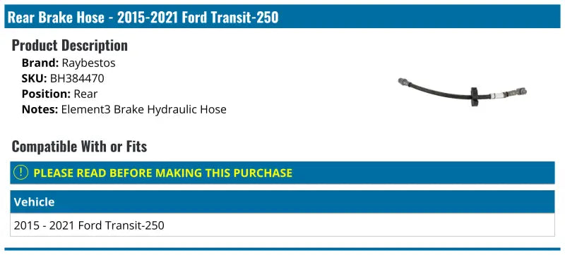Rear brake hose for BH384470 Raybestos Brake Hose, durable Raybestos brake hose product