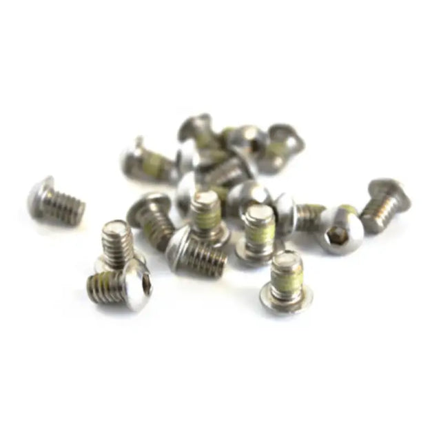 Pile of silver-colored Big Gun 4x20 Baseplate Allen screws for sturdy mounting