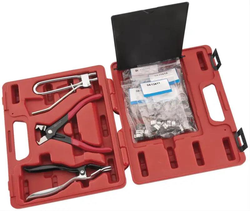 Red tool case with pliers and fasteners, precisely sized BikeMaster replacement 10pcs set