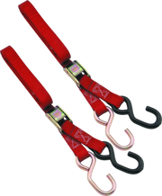 Red bikemaster 1in tiedown straps with hooks for secure bike transport