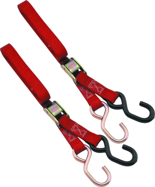Red bikemaster 1in tiedown straps with hooks for secure bike transport