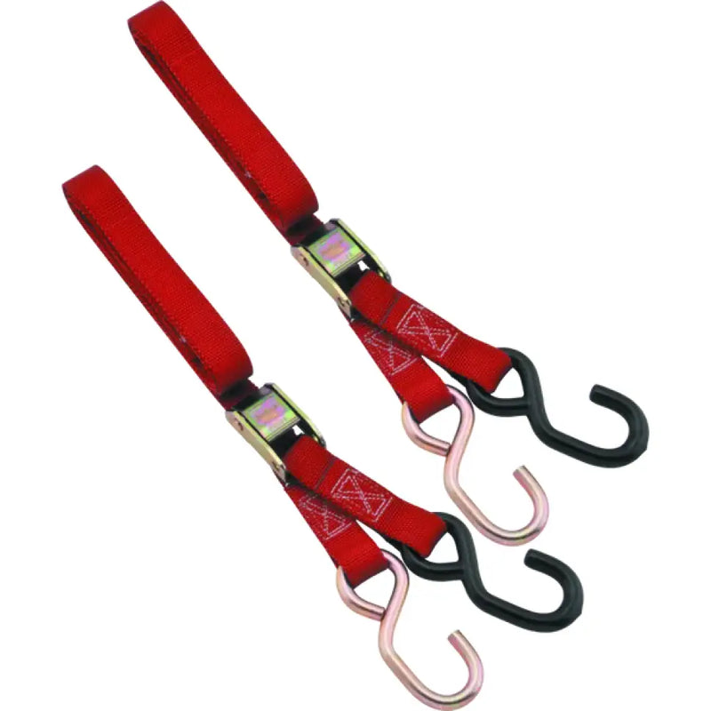 Red bikemaster 1in tiedown straps with hooks for secure bike transport