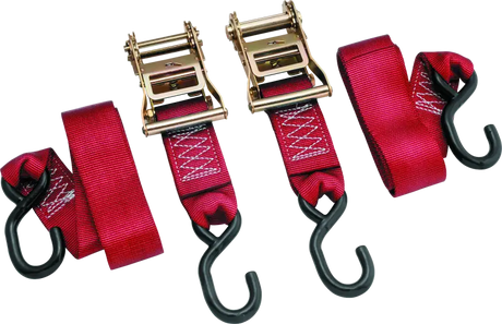 Red BikeMaster 2x84in ratchet tiedown straps perfect for secure cargo transport