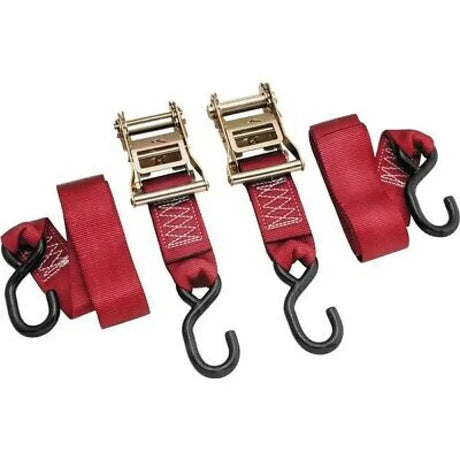 Red bikemaster 2x84in ratchet tiedown straps for secure bike transport