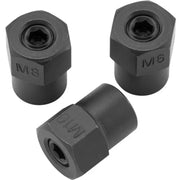 Three black threaded inserts with BikeMaster Stud Install Tool Set for easy install