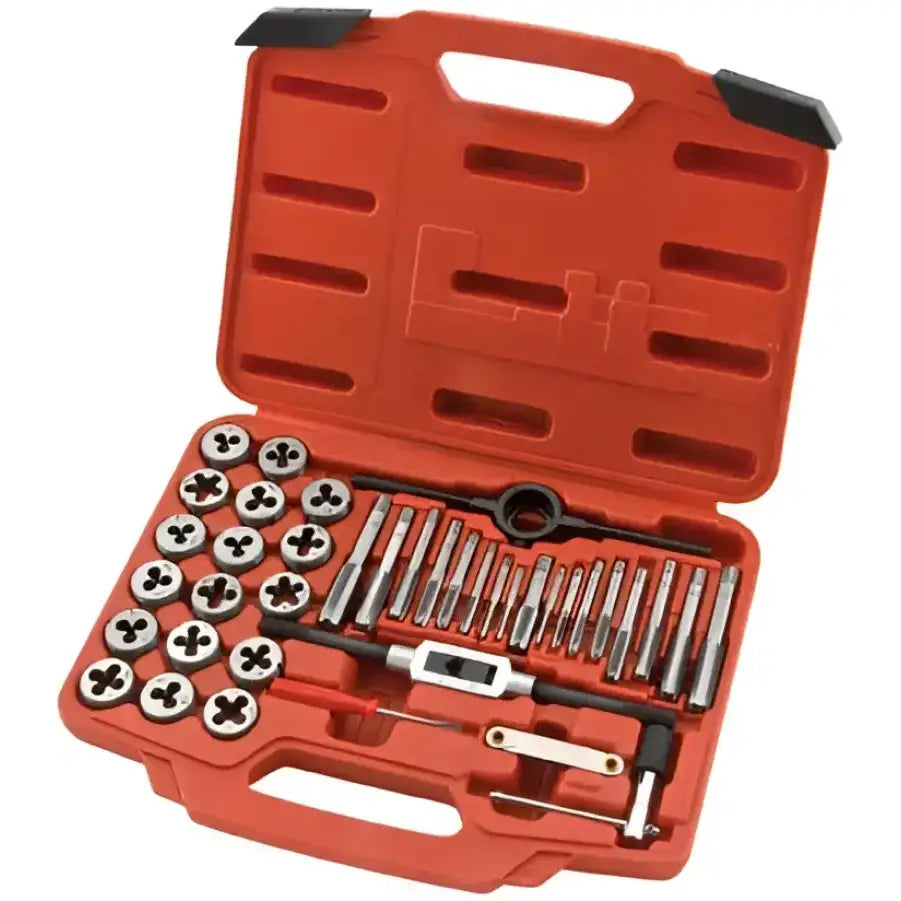 BikeMaster 40-pc tap and die wrench set in a red case for easy use
