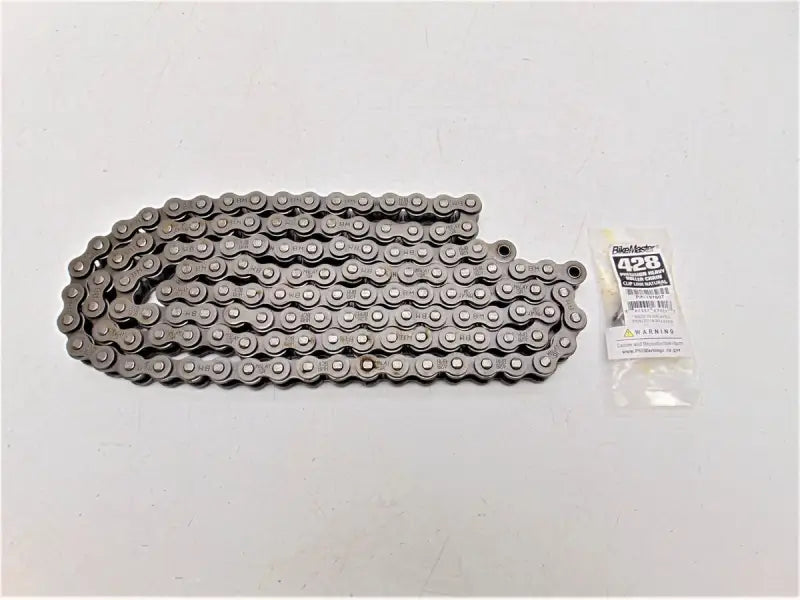 Gray metal chain and connector for BikeMaster 428H Chain Master Link replacement