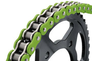 Green and black BikeMaster 525x120 BMXR O-Ring Chain on sprocket for bikes