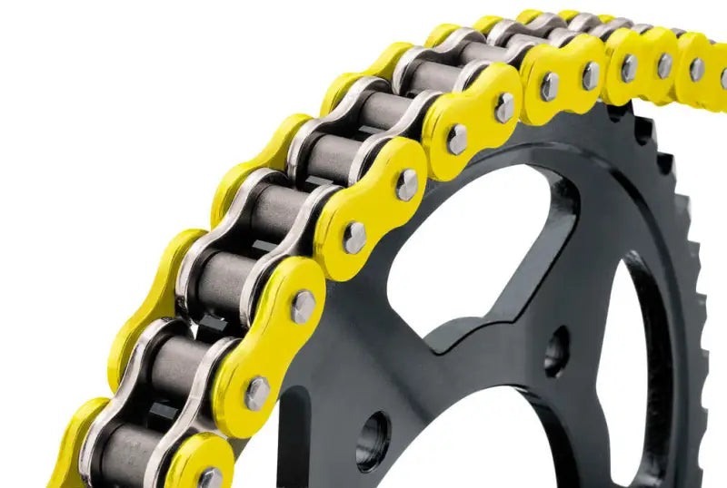 Yellow and black bikeMaster 525x150 BMXR chain and sprocket for BMX bikes