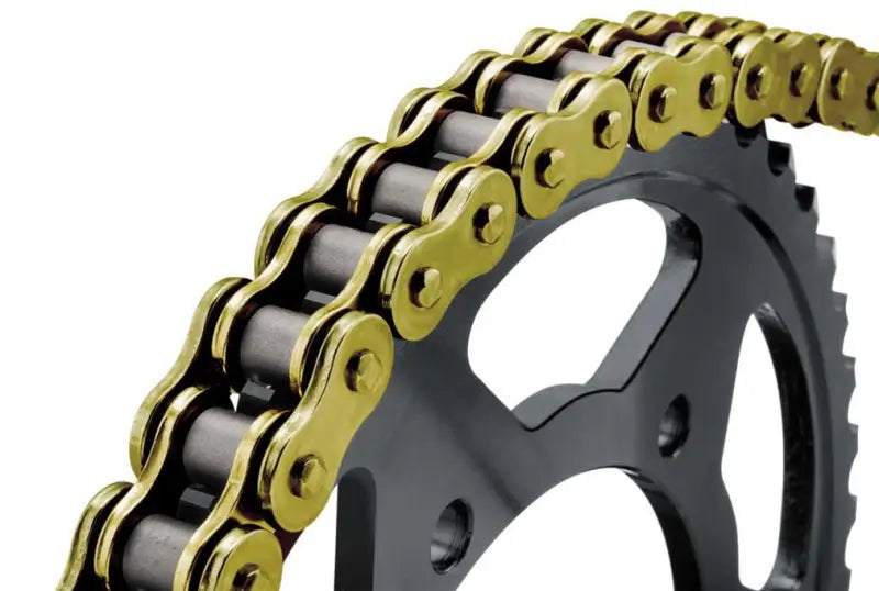 Gold and black BikeMaster 525x150 BMZR Z-Ring Chain on sprocket for perfect ride