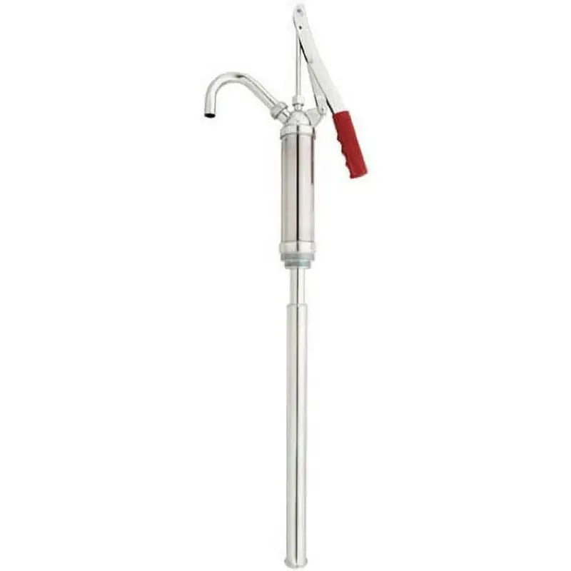 Chrome-plated lever-action barrel pump with red handle for BikeMaster 55-Gallon Drum Pump