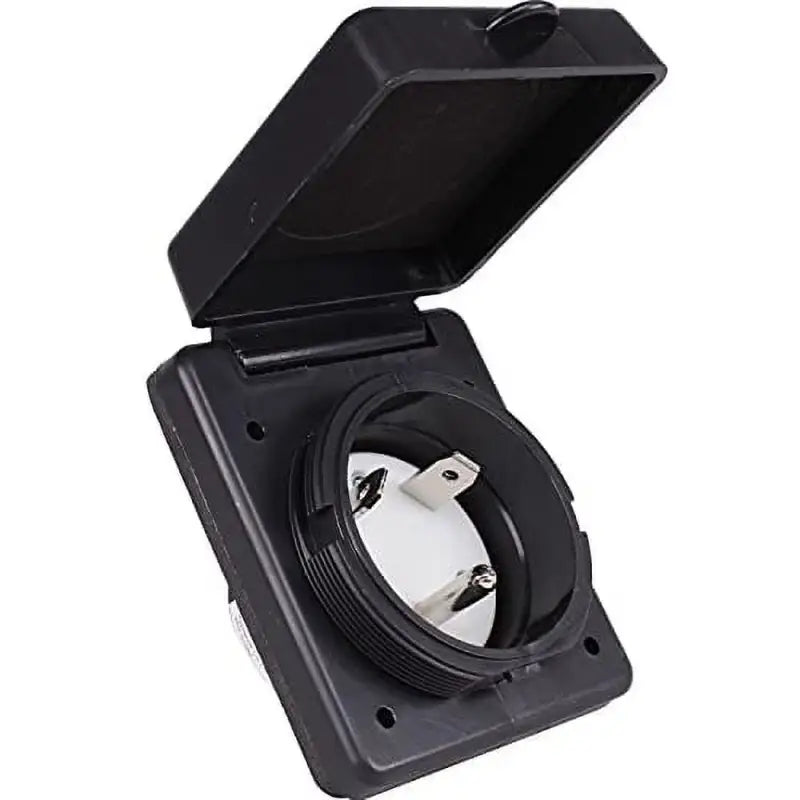 Black outdoor electrical outlet with open cover for bikemaster 5piece 20a replacement fuse