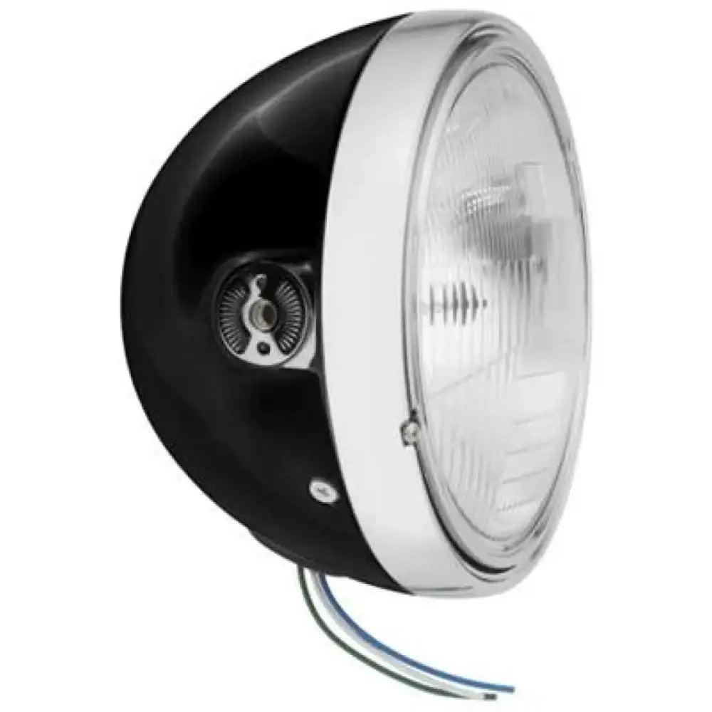 Black and chrome BikeMaster 7in Headlight Side Mount on a motorcycle for bold style