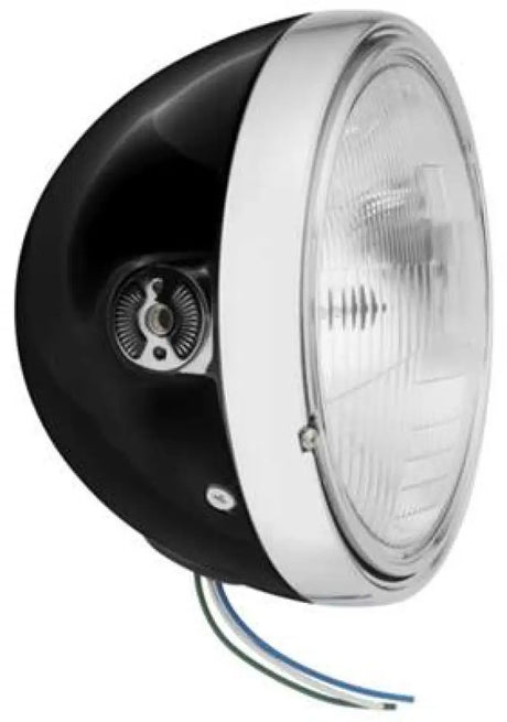 Black and chrome BikeMaster 7in Headlight Side Mount on a motorcycle for bold style