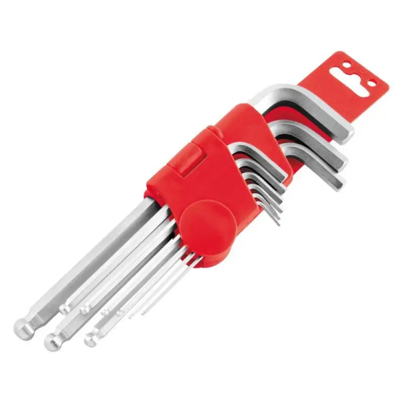 Silver ball end short wrench set in red holder for BikeMaster 9-pc metric kit