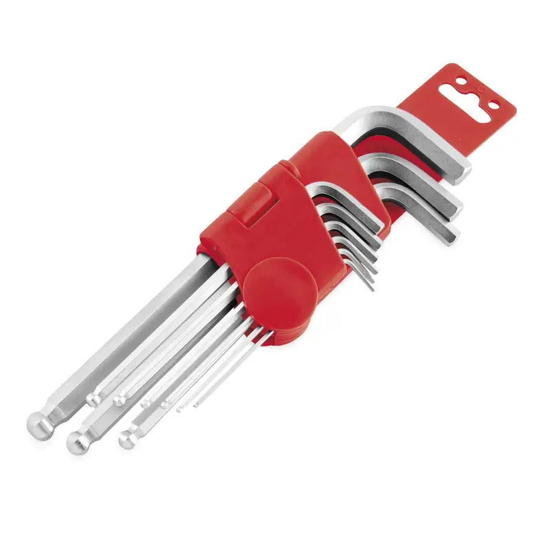 Silver ball end short wrench set in red holder for BikeMaster 9-pc metric tool