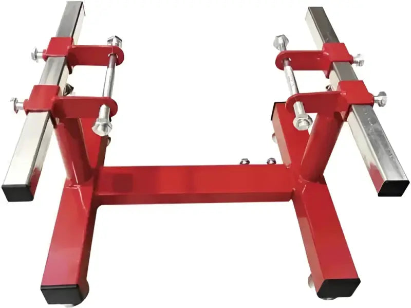 BikeMaster Adjustable MX Engine Stand - 151899, red with adjustable arms for MX engines, durable construction.