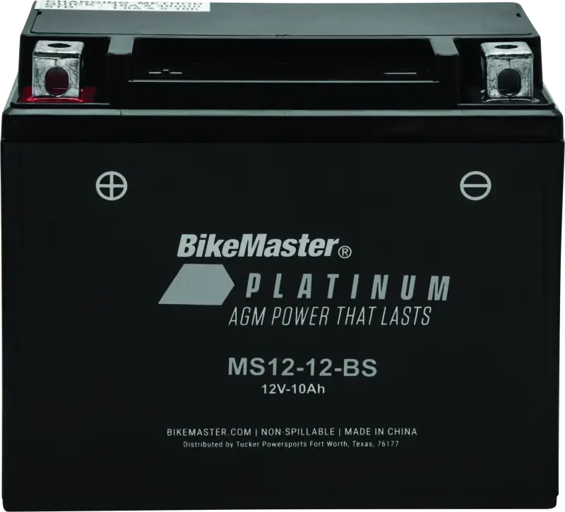 BikeMaster AGM Battery - MS12-12-BS - 780708, 12V, 12Ah, superior performance for motorcycles, ATVs, RV, marine, powersports, off-road vehicles, high-quality and durable construction.