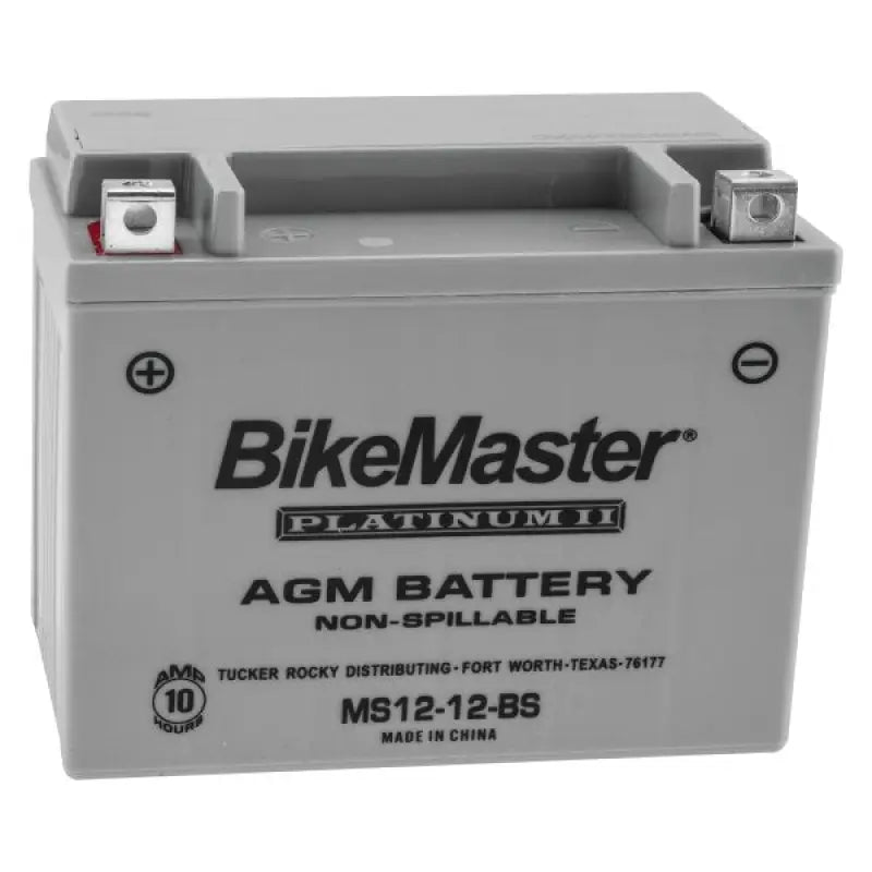 BikeMaster AGM Battery - MS12-12-BS - 780708 for RV, automotive, powersports, off-road, marine, exterior, truck accessories, interior, truck bed, RV parts, apparel, helmets, racing, riding, BMX. Advanced Glass Mat (AGM) technology, 12 volts, 12 amp hours, non-spillable, superior performance, durable.