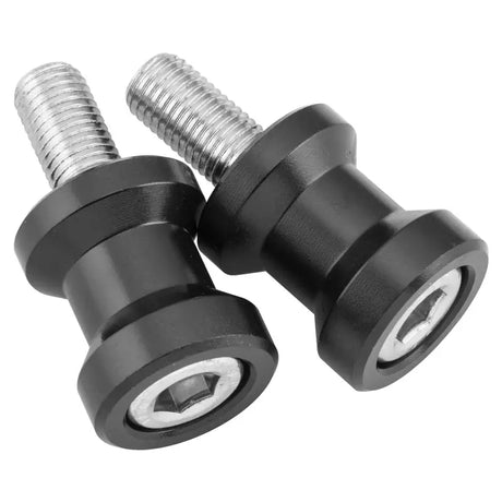 Black bikemaster alum spool kit with two swingarm spools for Harley bikes