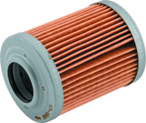 Cylindrical Bikemaster Aprilia BM-152 oil filter with pleated orange media