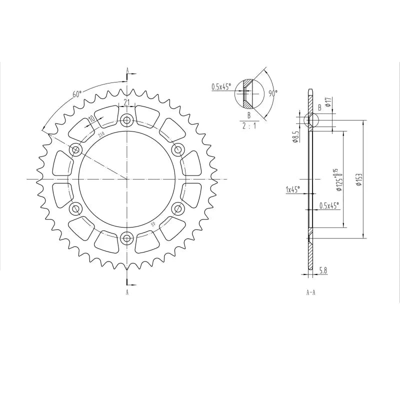 BikeMaster Beta Rear Steel Sprocket 520 45T - Black - 965097 - Drivetrain