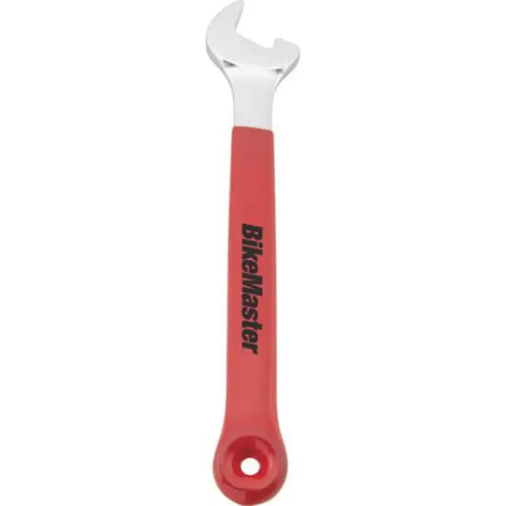 Red and white BikeMaster bottle opener wrench for easy bike repairs