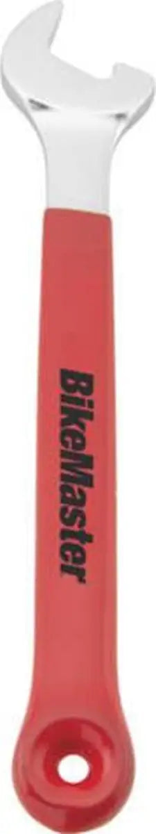 Red and white BikeMaster bottle opener wrench for easy bike repairs