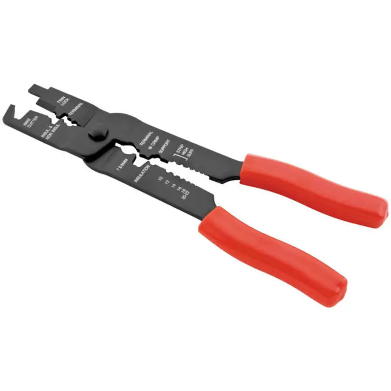 Red-handled wire stripper from BikeMaster Crimping Tool for easy crimping tasks