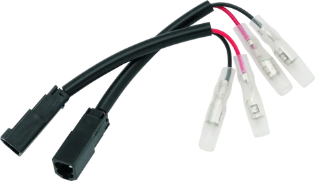 BikeMaster Ducati turn signal adapter wires with black and red wires and metal connectors