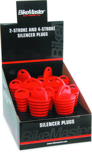 Red Bikemaster exhaust plug shown in BikeMaster exhaust plug display for bikes