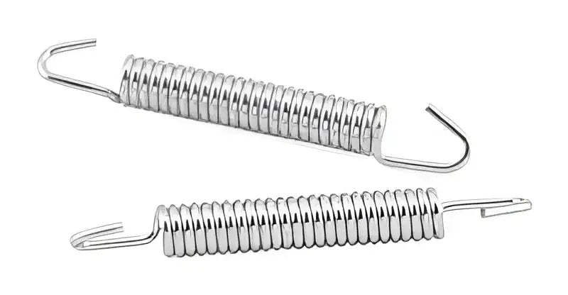 Two silver metal bikemaster exhaust springs for bike exhaust systems