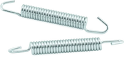 Two silver bikemaster exhaust springs with hooked ends for motorcycle exhausts