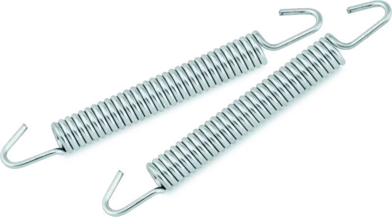 Two silver BikeMaster exhaust springs for bike exhaust systems, 75mm pair