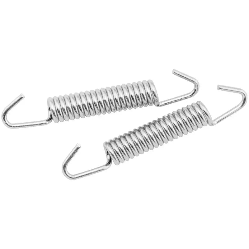 Two silver bikemaster exhaust springs for bike exhaust repair or upgrade